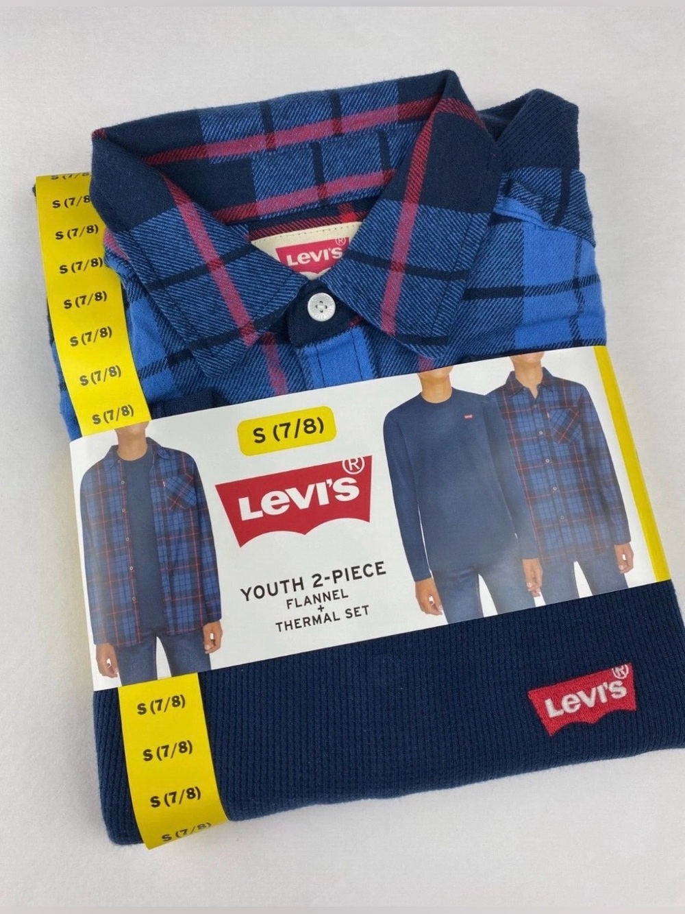 Levi’s Youth Flannel & Thermal Top/Shirt Set Blue Boys Size Small 7/8 NWT